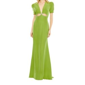 NWT - Ieena Mac Duggal Style 2630 Puff Sleeve Cut Outin Apple Green - Size 8